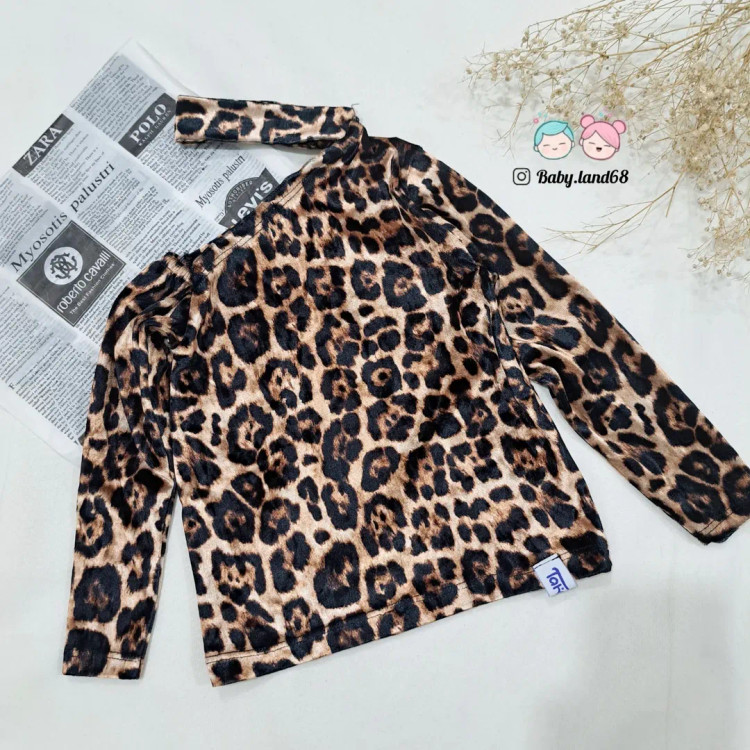 بلوز مخمل مجلسی پلنگی دخترانه ۲ تا ۸ سال