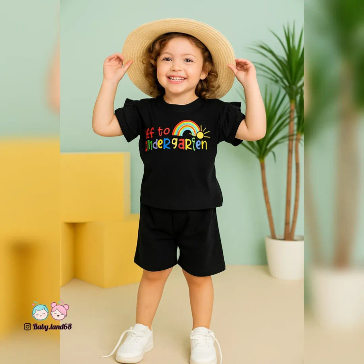 تنخور شیک کراپ شلوارک آستین چین دار دخترانه ۲ تا ۸ سال