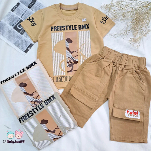 ست تیشرت و شلوارک پسرانه ۳ تا ۹ سال سایز بندی ۴۵ تا ۵۵ جنس تیشرت پنبه جنس شلوارک کتان