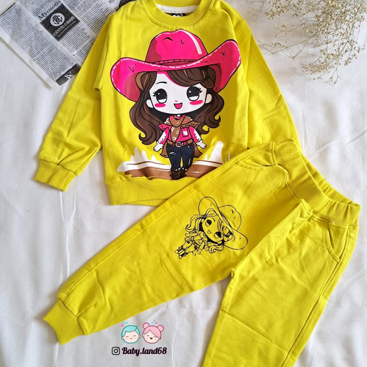 ست بلوز و شلوار بچگانه دخترانه دورس پنبه سایز ۳۵ تا ۵۰ رنگ زرد