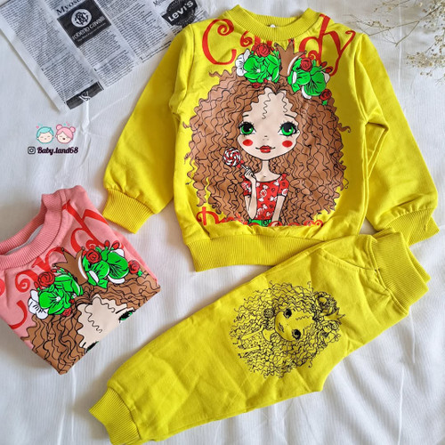 ست بلوز شلوار بچه گانه دخترانه ۱ تا ۵ سال سایز ۳۵ تا ۴۵ طرح مو فرفری مناسب فصل سرد