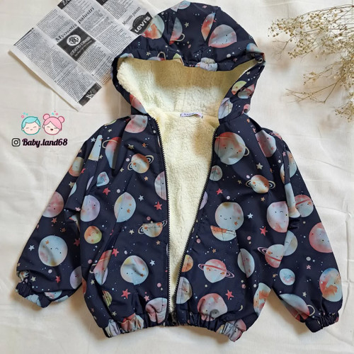 بارانی کلاه دار بچگانه اسپرت ضد آب مناسب ۳ تا ۵ سال جنس رویه پارچه شمعی ضد آب /داخل خز بره ای