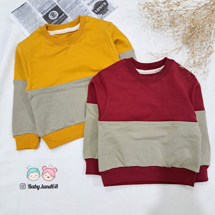 بلوز تک آستین بلند بچگانه پسرانه ۱ تا ۹ سال سایز ۳۵ تا ۵۵ جنس دورس پنبه مدل رینگی ساده و مینیمال