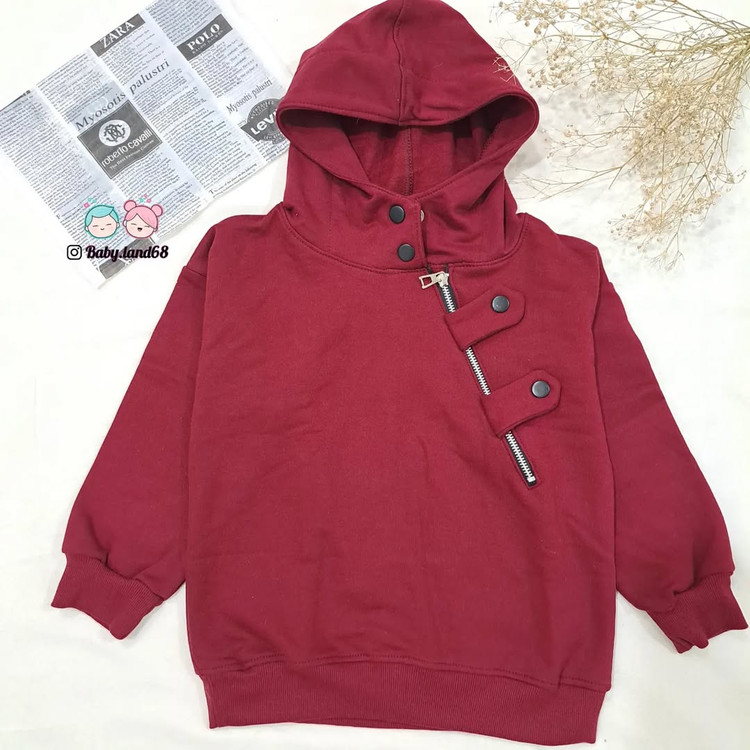 هودی تک تو کرکی پسرانه و دخترانه سایز ۴۵ تا ۷۰ مناسب ۴ تا ۱۵ سال رنگ زرشکی