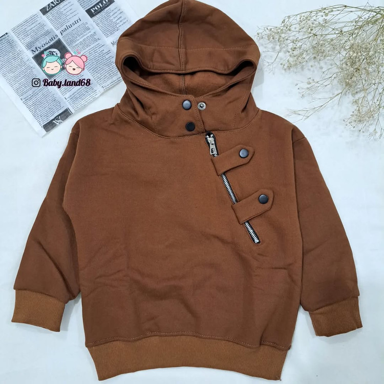 هودی تک تو کرکی پسرانه و دخترانه سایز ۴۵ تا ۷۰ مناسب ۴ تا ۱۵ سال رنگ قهوه ای