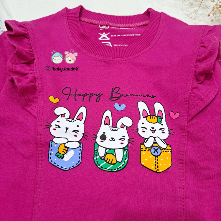 چاپ زول روی بلوز دورس بچگانه دخترانه ۲ تا ۹ سال طرح سه خرگوش