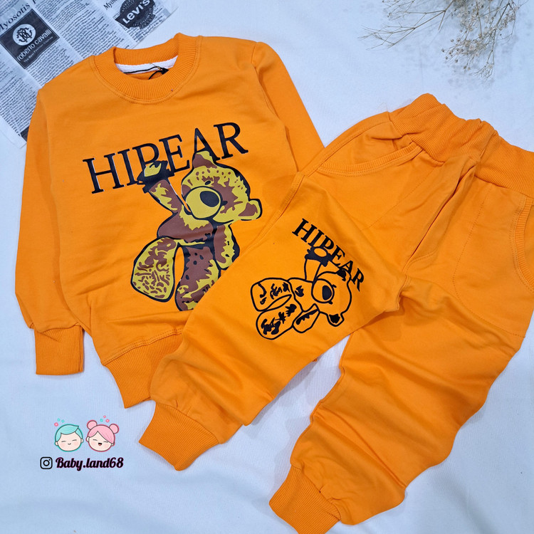 ست بلوز و شلوار بچگانه اسپرت آستین بلند۲ تا ۹ ساله سایز ۴۰ تا ۵۵ طرح خرسی جنس دورس پنبه با کیفیت