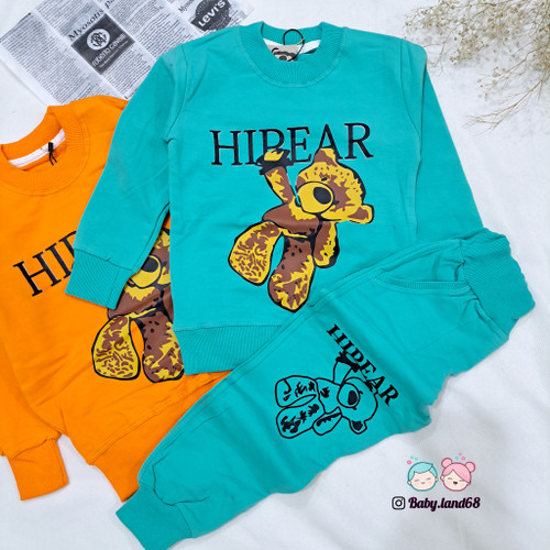 ست بلوز و شلوار بچگانه اسپرت سایز ۴۰ تا ۵۵ مناسب ۲ تا ۹ سال طرح خرسی جنس دورس پنبه با کیفیت