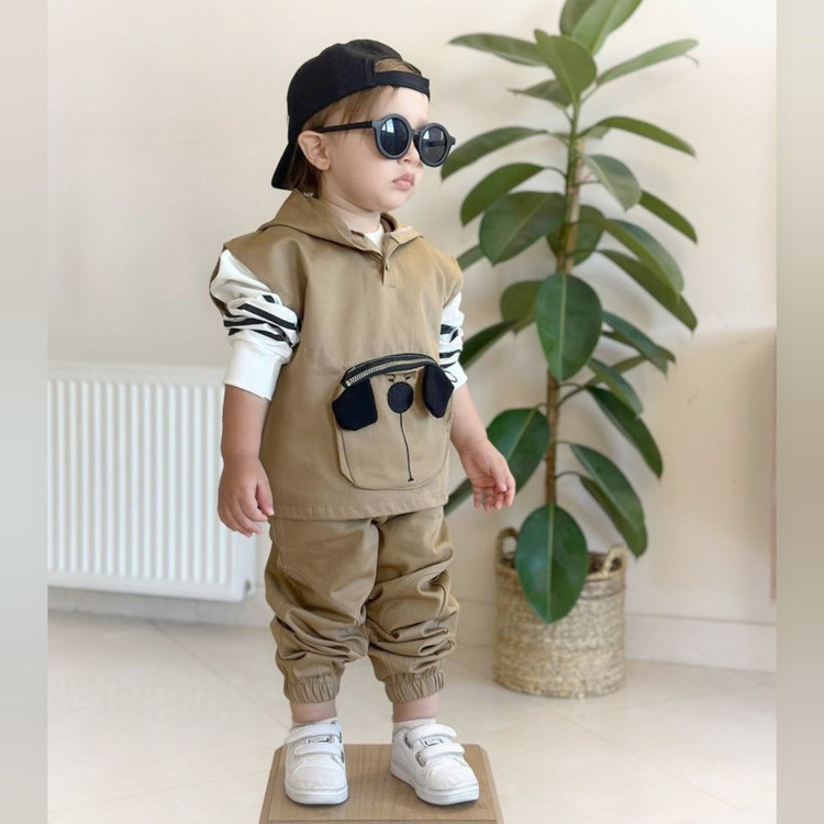 تنخور شیک سه تیکه کتان بچه گانه ۱ تا ۷ سال سایز ۳۵ تا ۵۰