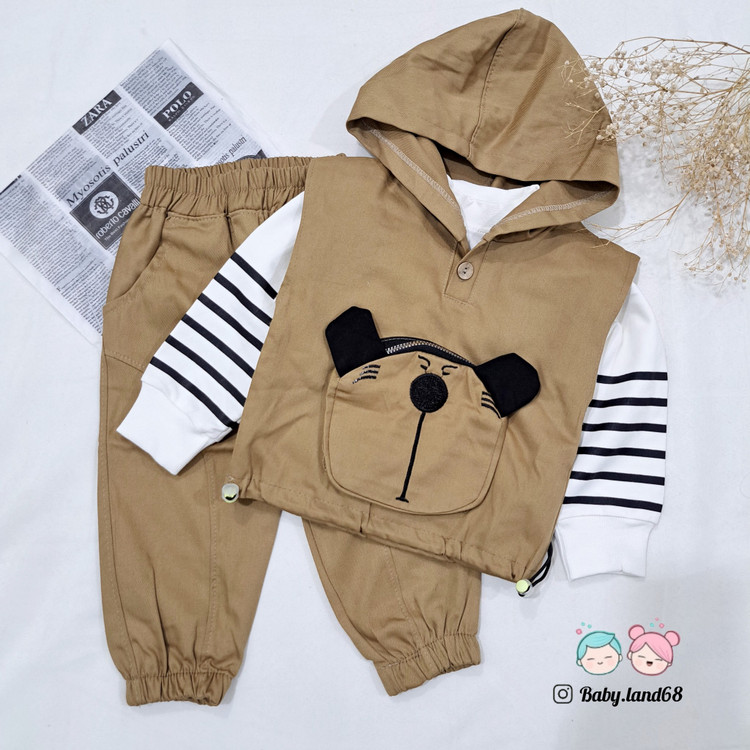 ست سه تیکه بیرونی بلوز دورس پنبه و هودی جلیقه ای و شلوار کتان بچگانه اسپرت ۱ تا ۷ سال سایز ۳۵ تا ۵۰