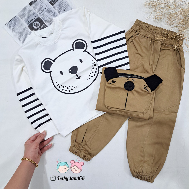 ست ۳ تیکه بیرونی بلوز دورس پنبه و هودی و شلوار کتان بچگانه اسپرت سایز ۳۵ تا ۵۰ مناسب ۱ تا ۷ سال