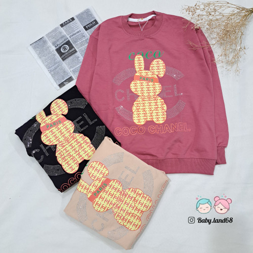 بلوز تک بچه گانه نگیندار دخترانه ۶ تا ۱۰ سال سایز ۵۰ تا ۶۰ جنس دورس پنبه طرح خرگوش