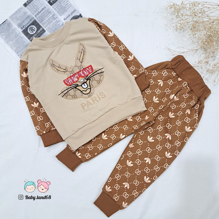 ست بلوز و شلوار دورس پنبه بچگانه اسپرت ۱ تا ۷ سال سایز ۳۵، ۴۰ ، ۴۵ و ۵۰ مدل خرگوش گلدوزی شده