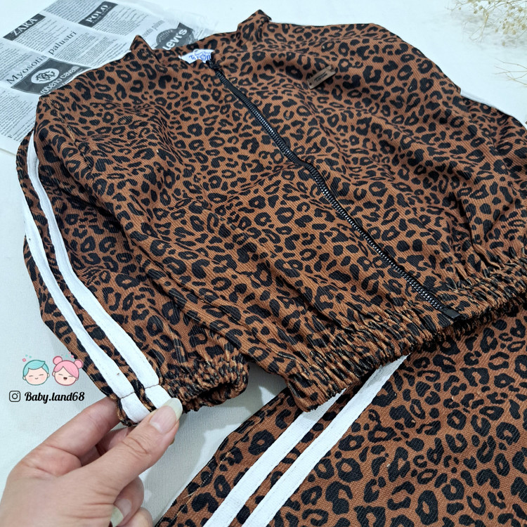 کش پایین سویشرت نوار دوزی پلنگی دخترانه ۲ تا ۱۰ سال