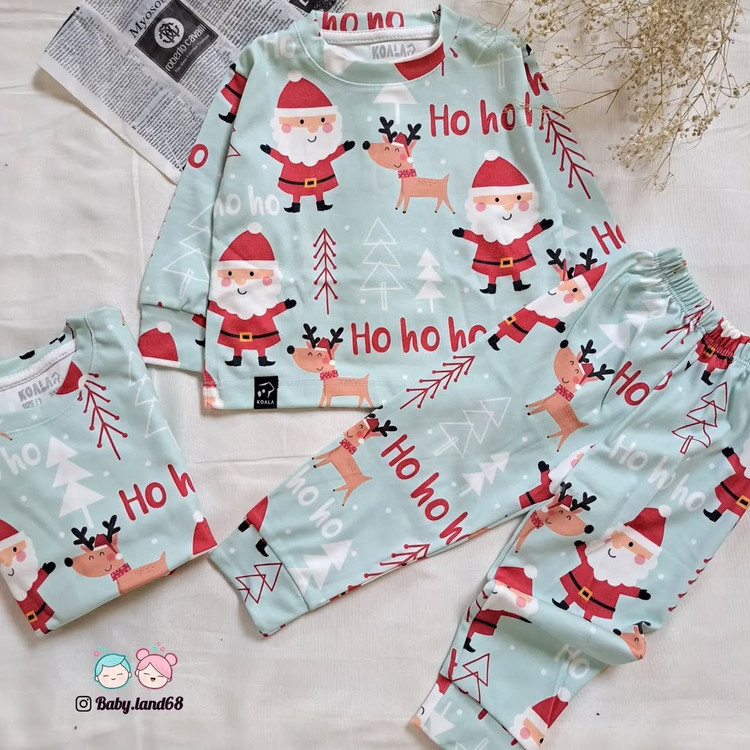 ست بلوز شلوار راحتی بچگانه ۵ تا ۱۲ سال جنس نخ و پنبه با کیفیت نرم و لطیف طرح بابانوئل