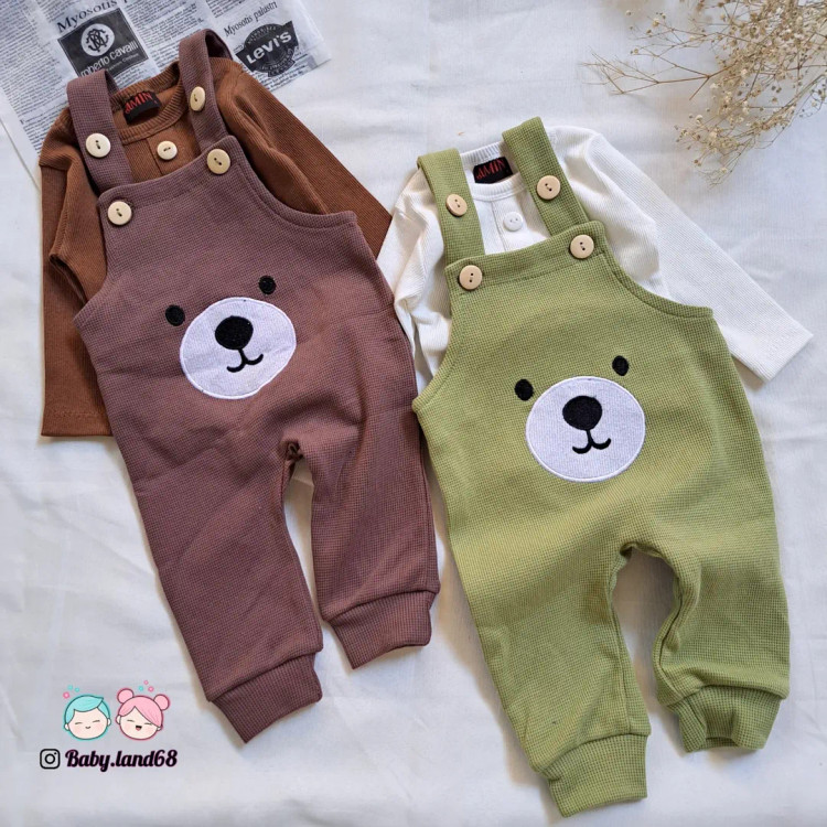 بیلر و بادی بچگانه اسپرت سایز ۲ ماه تا ۲ سال طرح خرس گلدوزی شده جنس بسکوییتی