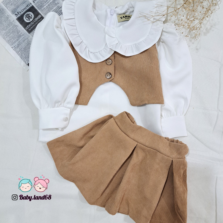 ست سه تیکه شومیز و دامن بچه گانه ۲ تا ۵ سال سایز ۴۰ و ۴۵ جنس شومیز مازراتی اعلا و جنس ژیله و دامن کبریتی گرم بالا