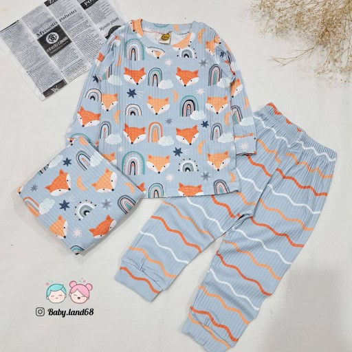 ست بلوز و شلوار راحتی بچه گانه پسرانه ۲ تا ۹ سال جنس نخ پنبه ریلی برند جامک با کشسانی عالی طرح روباه