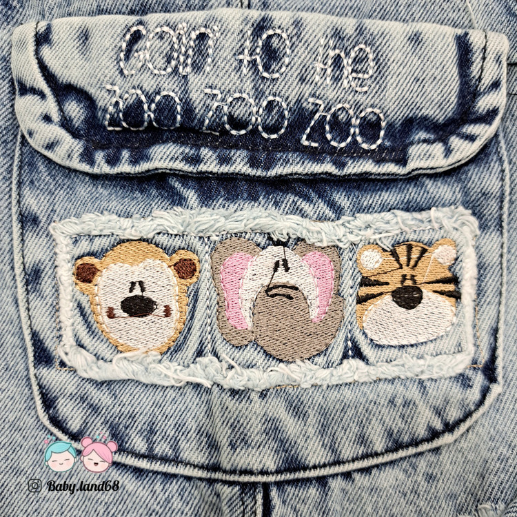 طرح ۳ کله حیوانات تیکه دوزی شده روی بیلرجین بچگانه مناسب ۶ ماه تا ۳ سال