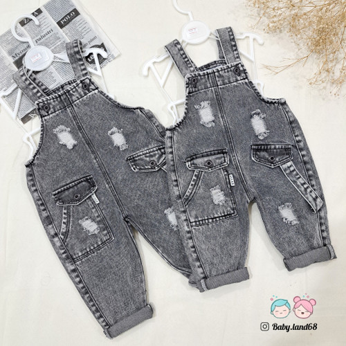 بیلر جین اسپرت بچگانه دخترانه و پسرانه مناسب ۶ ماه تا ۳ سال جنس لی گرم بالا رنگ ذغالی سنگشور شده برند آیلار