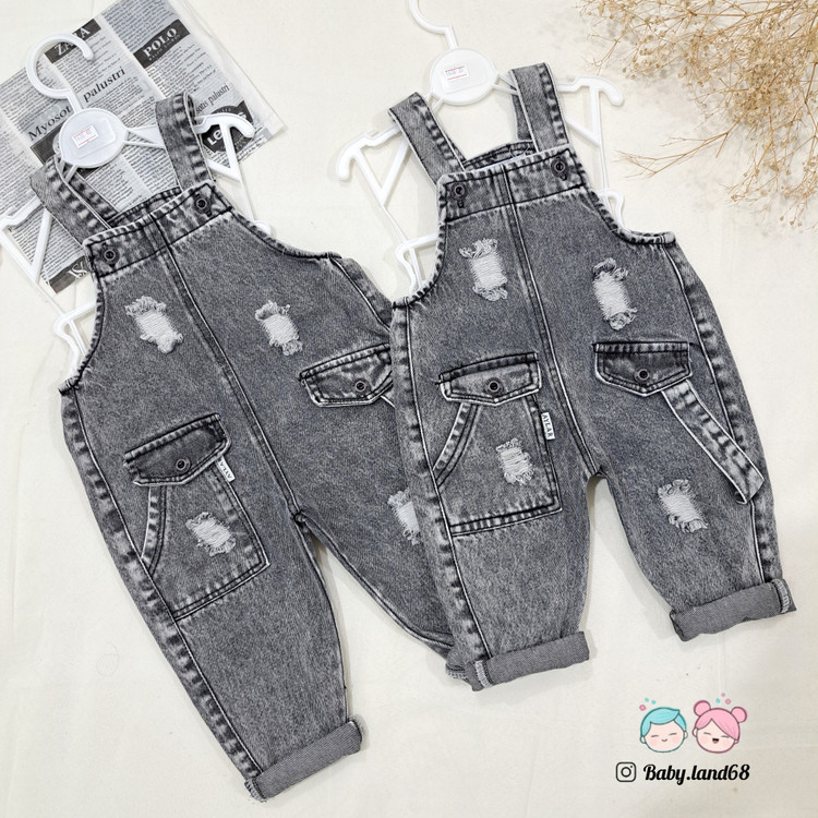 بیلر جین اسپرت بچگانه دخترانه و پسرانه مناسب ۶ ماه تا ۳ سال جنس لی گرم بالا رنگ ذغالی سنگشور شده برند آیلار