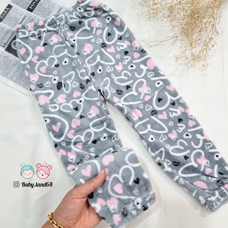 شلوار حوله ای وارداتی بچگانه سایز ۶۰ تا ۹۰ مناسب ۳ تا ۱۱ سال گرم و نرم مناسب فصل سرما طرح قلبی