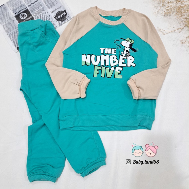 ست بلوز و شلوار بچگانه پسرانه آستین رگلان سایز بندی ۴۵ تا ۵۵ مناسب ۴ تا ۹ سال جنس دورس پنبه رنک فیروزه ای