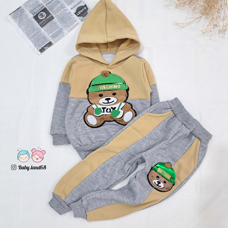 ست هودی و شلوار بچگانه اسپرت مناسب پسر و دختر ۲ تا ۹ سال رنگ کرمی