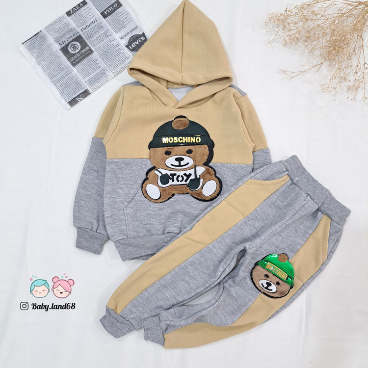 ست هودی و شلوار بچگانه اسپرت مناسب پسر و دختر ۲ تا ۹ سال رنگ کرم