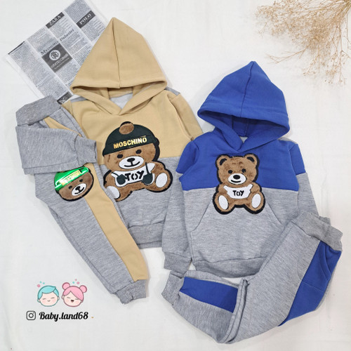 ست هودی و شلوار بچگانه اسپرت تو کُرکی سایز ۴۰ تا ۵۵ مناسب ۲ تا ۹ سال طرح خرسی