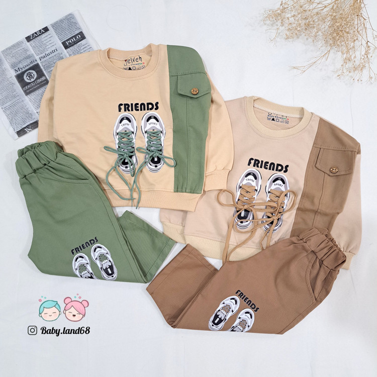 ست بلوز و شلوار بیرونی بچگانه پسرانه سایز ۳۵ تا ۵۵ مناسب ۱ تا ۹ سال جنس بلوز دورس پنبه و شلوار کتان مدل کتونی