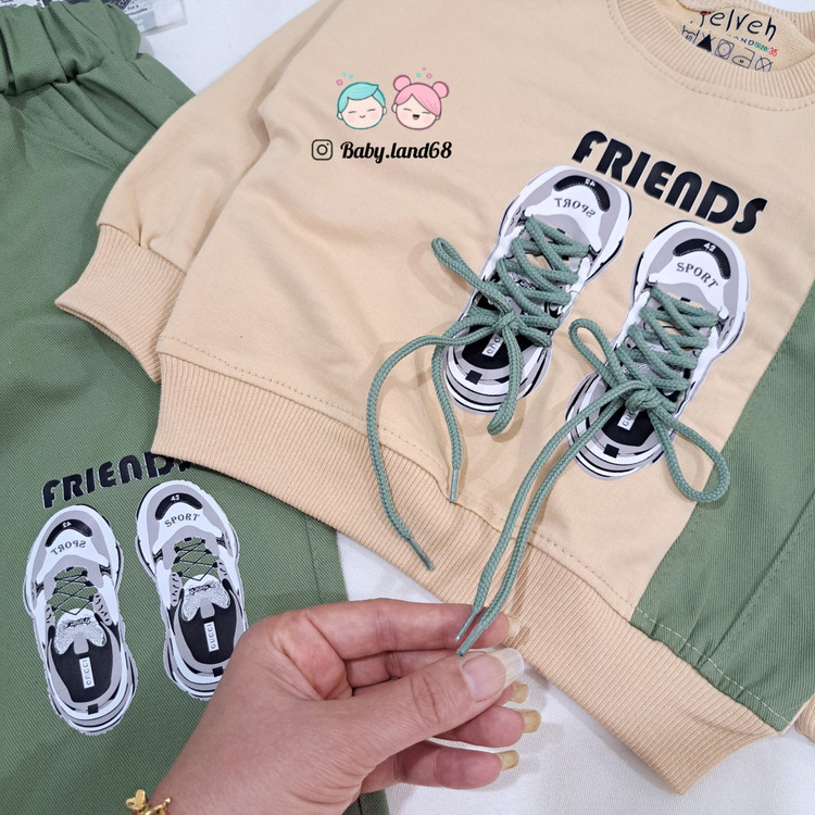 طرح کتونی روی بلوز و شلوار کتان بچگانه پسرانه ۱ تا ۹ سال