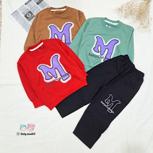 ست بلوز و شلوار بگ بچه گانه پسرانه سایز ۴۰ و ۴۵ مناسب ۲ تا ۵ سال جنس دورس پنبه طرح M برند آدیداس