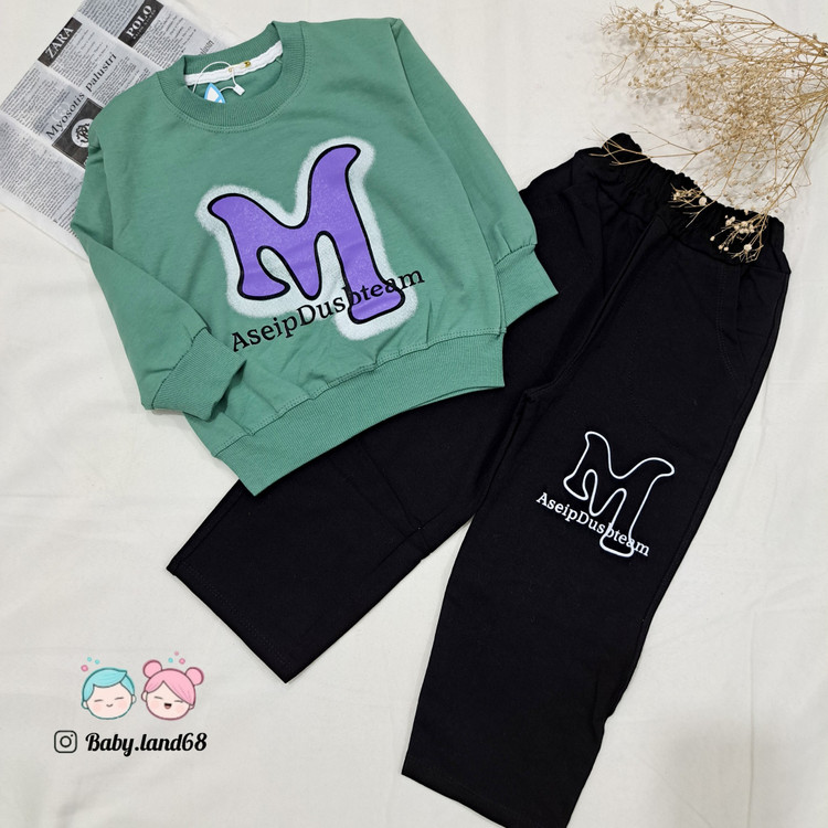 ست بلوز و شلوار بگ بچه گانه پسرانه سایز ۴۰ و ۴۵ مناسب ۲ تا ۵ سال جنس دورس پنبه گرم بالا رنگ سبز