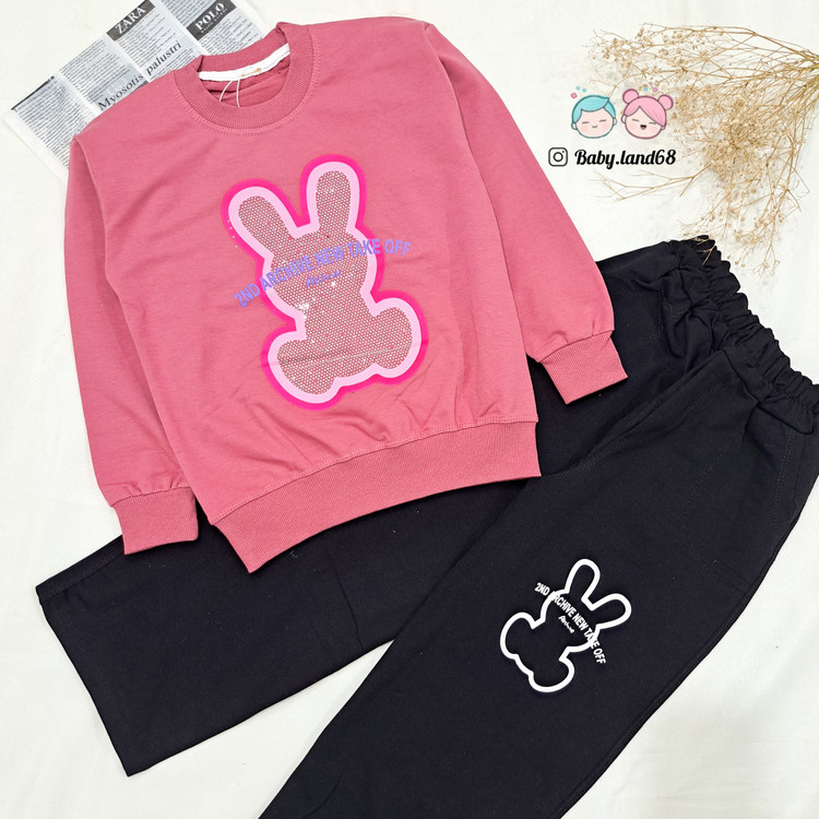 ست بلوز و شلوار بگ بچگانه دخترانه نگین دار سایز ۵۰ و ۵۵ مناسب ۶ تا ۹ سال جنس دورس پنبه رنگ کالباسی تیره