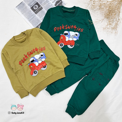 ست بلوز و شلوار بچگانه پسرانه سایز ۳۵ تا ۴۵ مناسب ۱ تا ۵ سال جنس دورس پنبه طرح کوسه موتور سوار