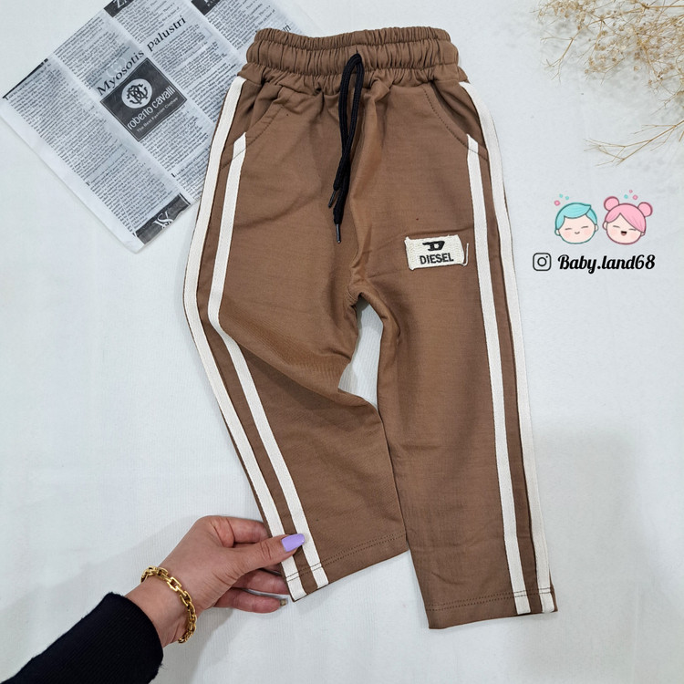 شلوارتک بچگانه نوار دوزی شده اسپرت مناسب پسر و دختر ۱ تا ۶ ساله رنگ نسکا فه ای