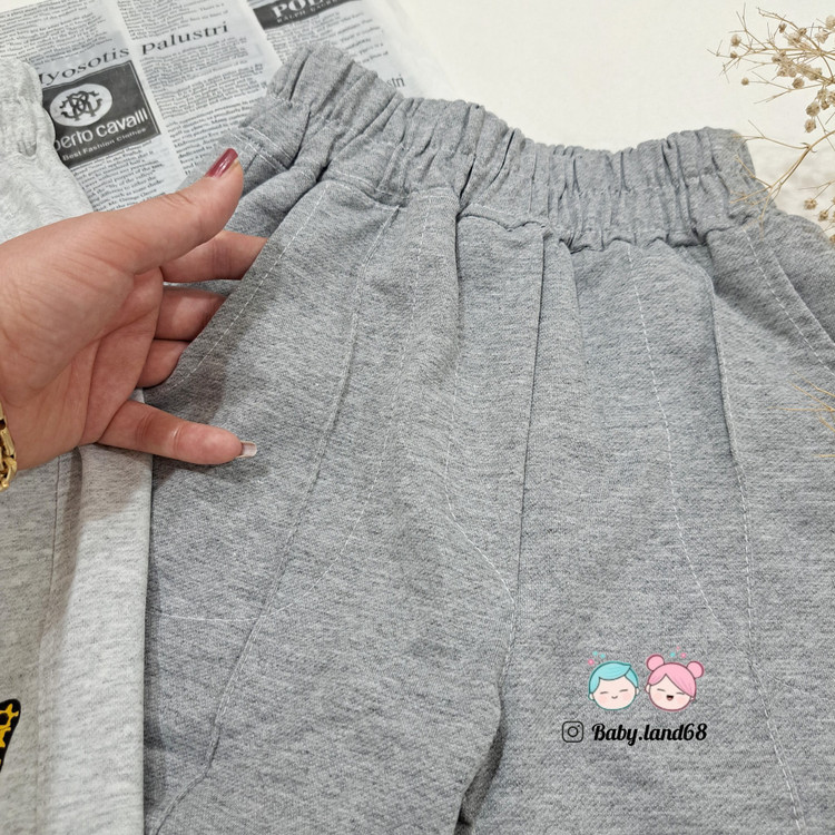 جیب شلوار ملانژ بچگانه دخترانه ۶ تا ۹ سال رگه دوزی شده