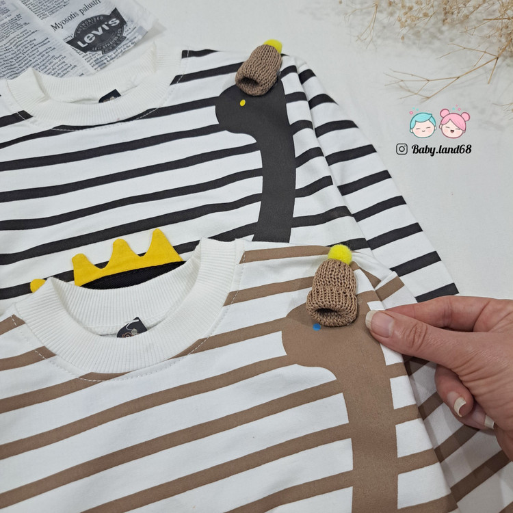 کلاه فانتزی و ۳ بعدی روی بلوز دورس راه راه بچگانه ۱ تا ۷ سال سایز ۳۵ تا ۵۰