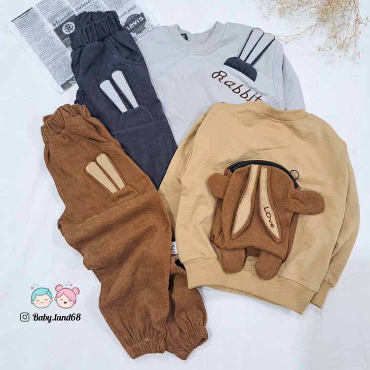 ست بلوز و شلوار کوله دار بیرونی بچگانه اسپرت مناسب پسر و دختر۲ تا ۹ سال سایز بندی ۴۰ تا ۵۵ جنس بلوز دورس پنبه با کیفیت و جنس شلوار مخمل کبریتی