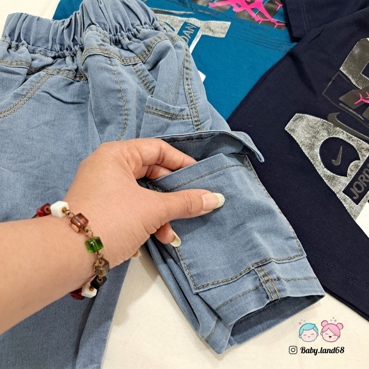 جیب جلوی شلوارک لی کمر کش بچگانه پسرانه ۴ تا ۹سال سایز ۴۵ تا ۵۵ مناسب بیرون و مهمانی