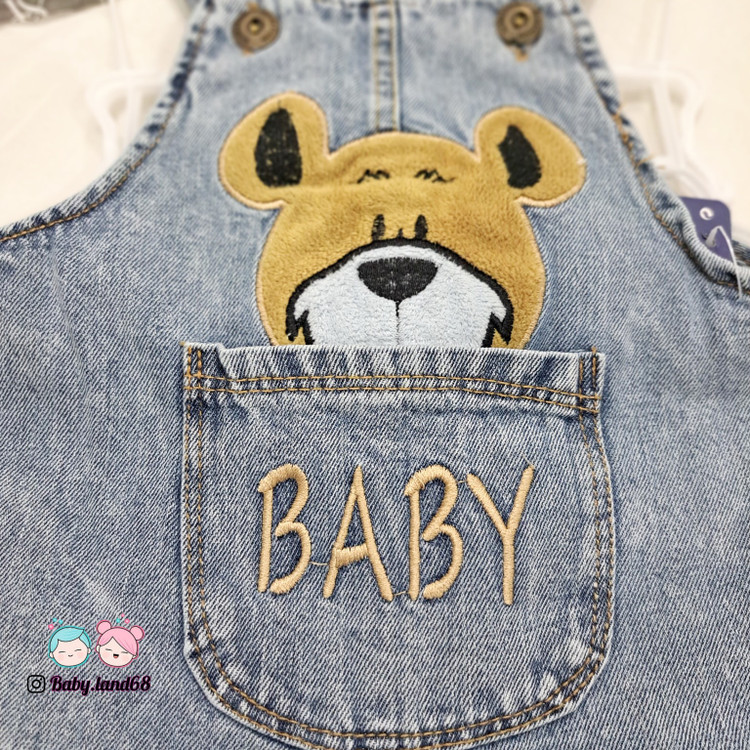 طرح تدی تیکه دوزی شده روی رامپر جین بچگانه سایز ۶ ماه تا ۳ سال