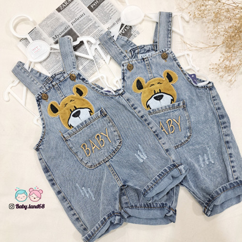 رامپر جین بچگانه پسرانه (سرهمی شلوارکی مدل بیلر کوتاه ) سایز بندی ۳۵ تا ۴۵ مناسب ۶ ماه تا ۳ سال جنس لی درجه یک مناسب بهار و تابستان برند آیلار