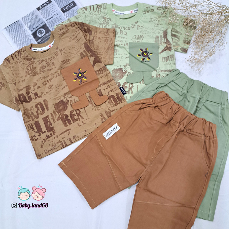 ست بیرونی تیشرت و شلوارک کتان بچگانه اسپرت مناسب پسر و دختر ۱ تا ۵ سال سایز ۳۵ تا ۴۵ جنس تیشرت پنبه و شلوارک کتان درجه یک مدل جیب فانتزی پادار