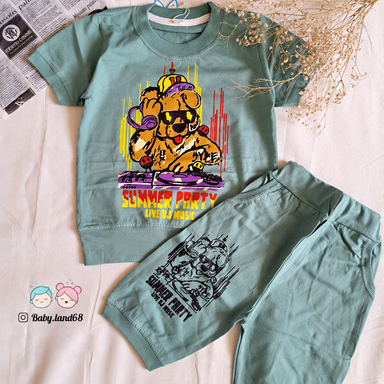 ست بلوز و شلوارک بچگانه خرسی جنس پنبه سایز ۴۵ تا ۵۵ رنگ سبز مناسب ۴ تا ۹ سال