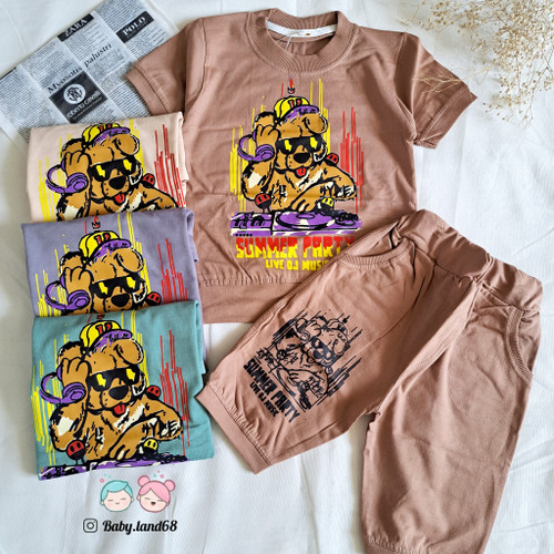 ست تیشرت و شلوارک بچگانه اسپرت سایز بندی ۴۵ تا ۵۵ مناسب ۴ تا ۹ سال جنس پنبه درجه یک برند آدیداس طرح خرسی