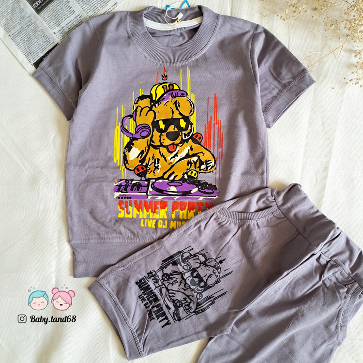 ست بلوز و شلوارک بچگانه خرسی جنس پنبه سایز ۴۵ تا ۵۵ رنگ طوسی