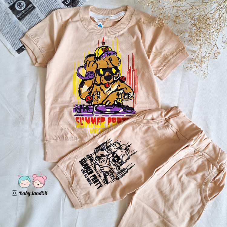 ست بلوز و شلوارک بچگانه خرسی جنس پنبه سایز ۴۵ تا ۵۵ رنگ کرم