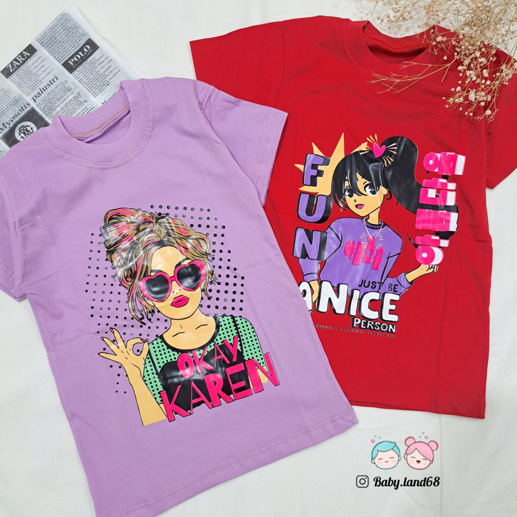 تیشرت تک بچگانه دخترانه ۷ تا ۱۲ سال سایز ۵۰ تا ۶۵ جنس پنبه درجه یک طرح دخترک