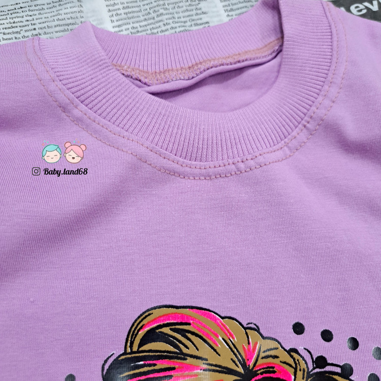 دوخت تمیز کشبافت دور یقه تیشرت دخترانه ۷ تا ۱۲ سال سایز ۵۰ تا ۶۵